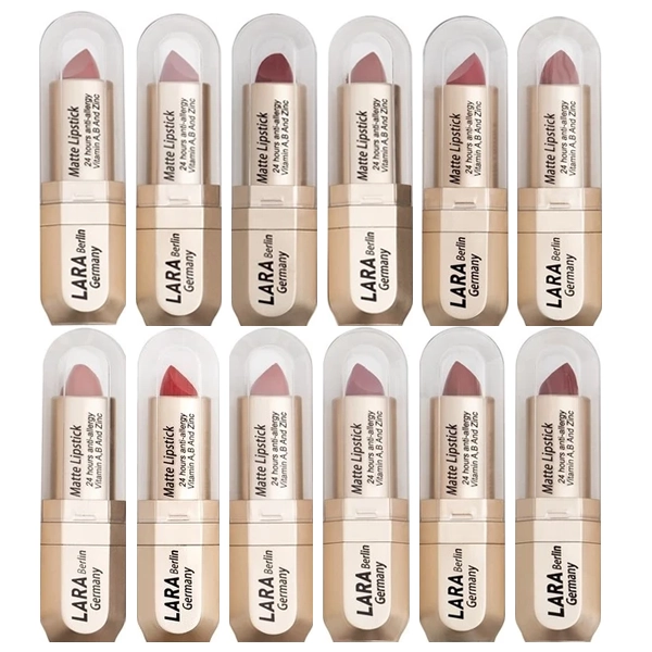 رژ لب جامد بدون سرب لارا اصل 24 ساعته ترمیم کننده لب ضد آب | Matte Lipstick LARA Berlin Germany 24h anti allergy